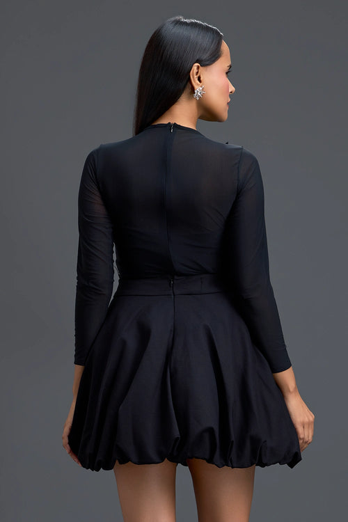 Black Leaf Detail Mesh Top
