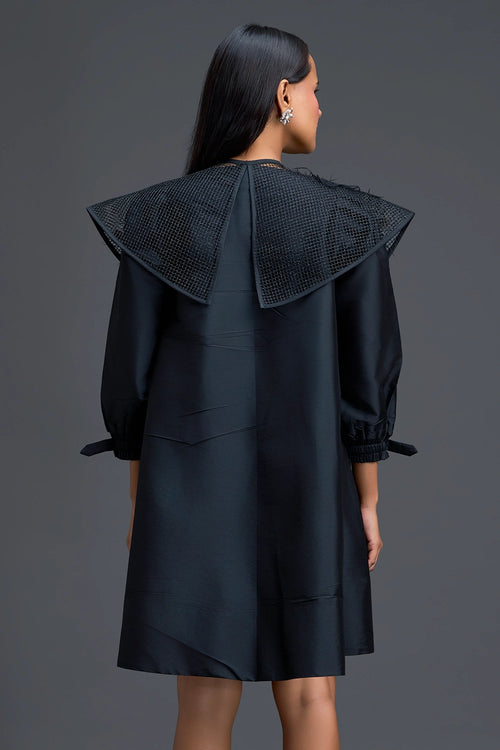 Black A-Line Dress with Feather Crystal Collar