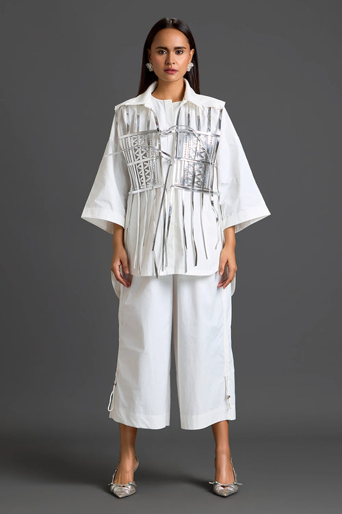 Silver Cage Panel Shirt and Wide-Leg Pants Set
