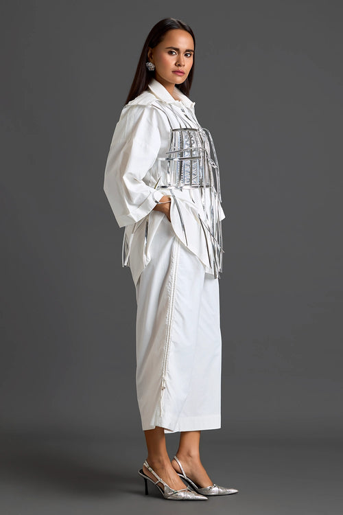 Silver Cage Panel Shirt and Wide-Leg Pants Set