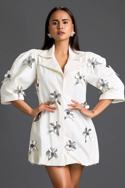 White 3D Floral Blazer Dress