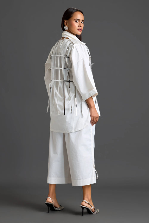 Silver Cage Panel Shirt and Wide-Leg Pants Set