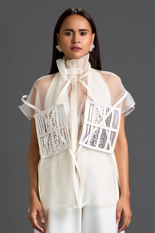 White Structured Sheer Top