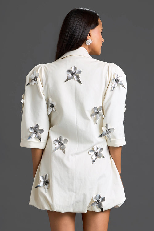 White 3D Floral Blazer Dress