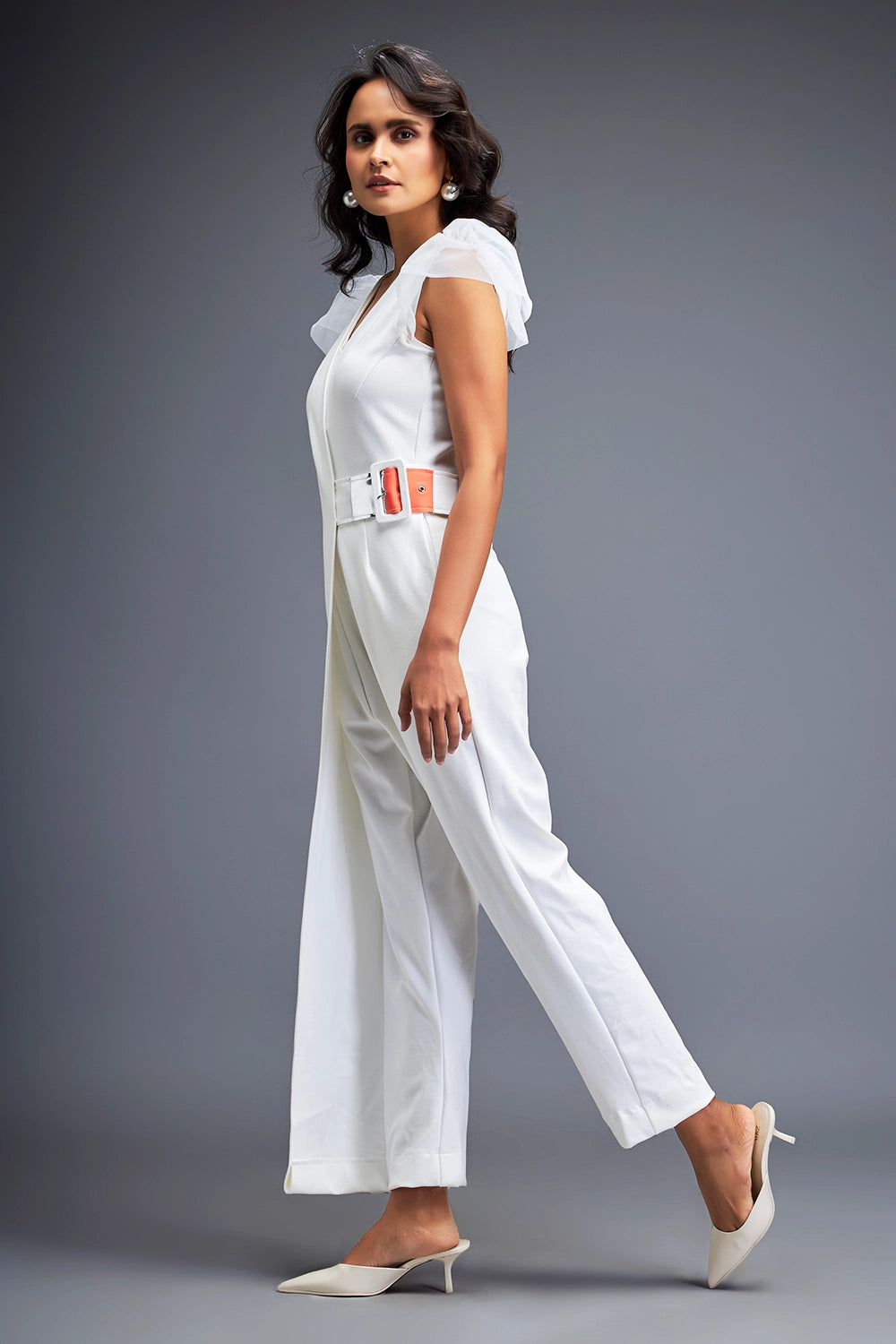 White Jumpsuit With Belt