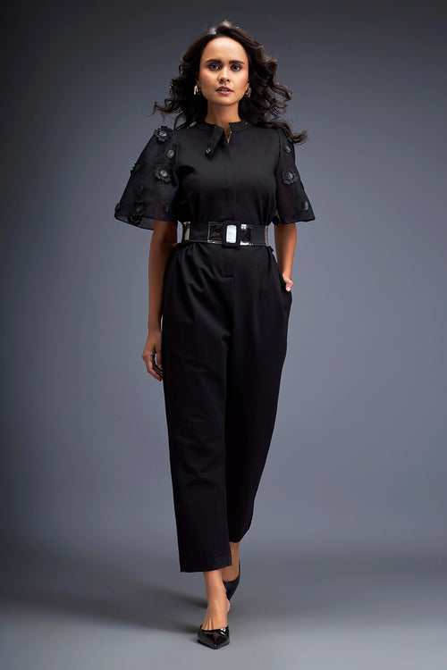 Black Jumpsuit With Puffed Sleeves