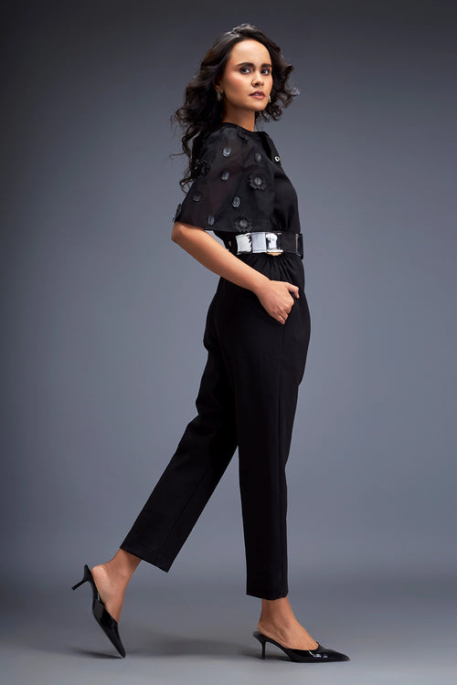 Black Jumpsuit With Puffed Sleeves