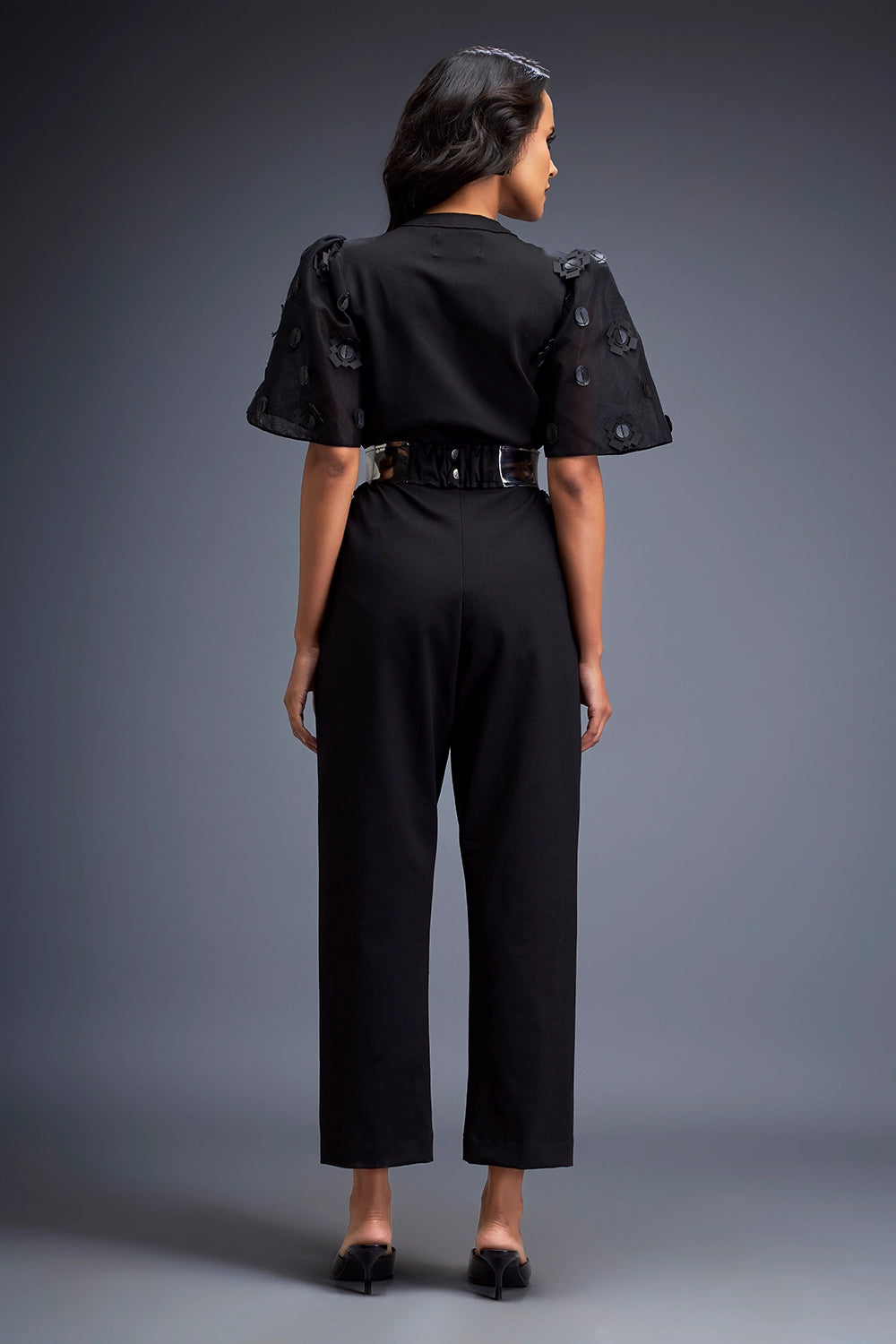 Black Jumpsuit With Puffed Sleeves