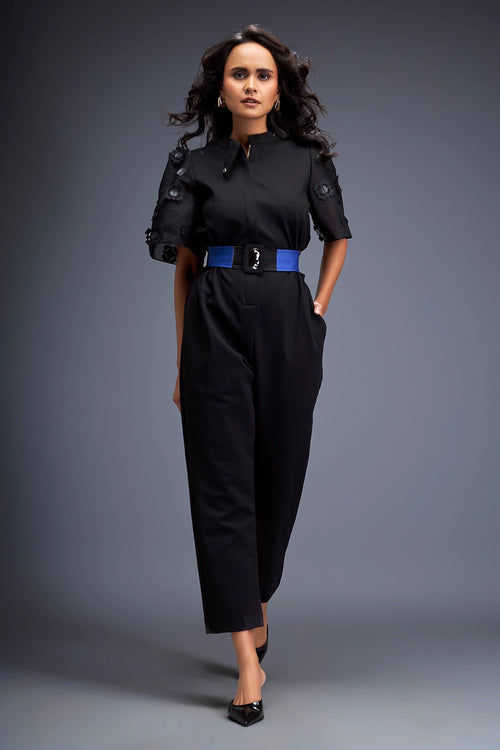 Black Jumpsuit With Puffed Sleeves