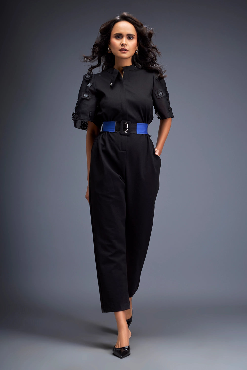 Black Jumpsuit With Puffed Sleeves