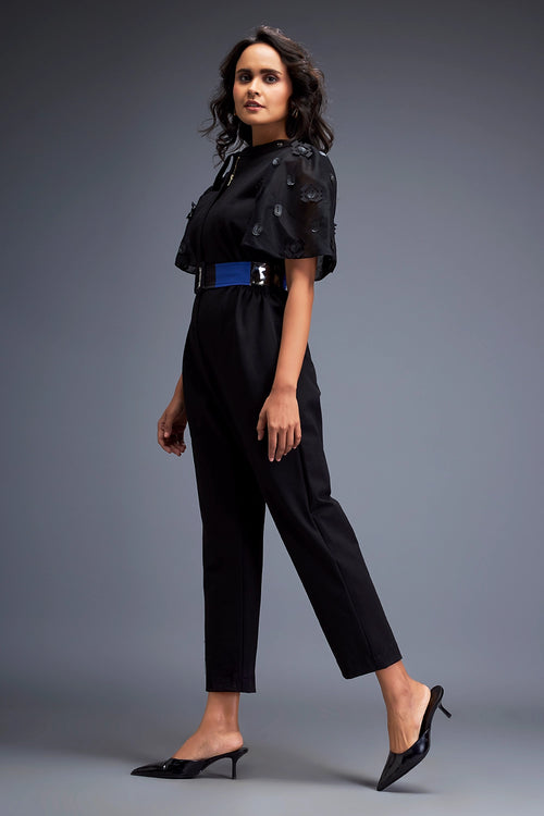 Black Jumpsuit With Puffed Sleeves
