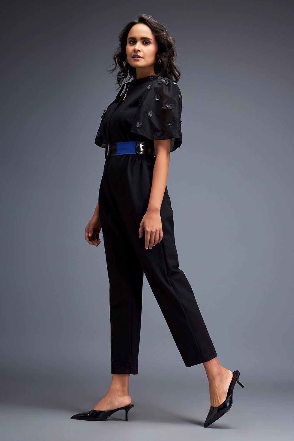Black Jumpsuit With Puffed Sleeves