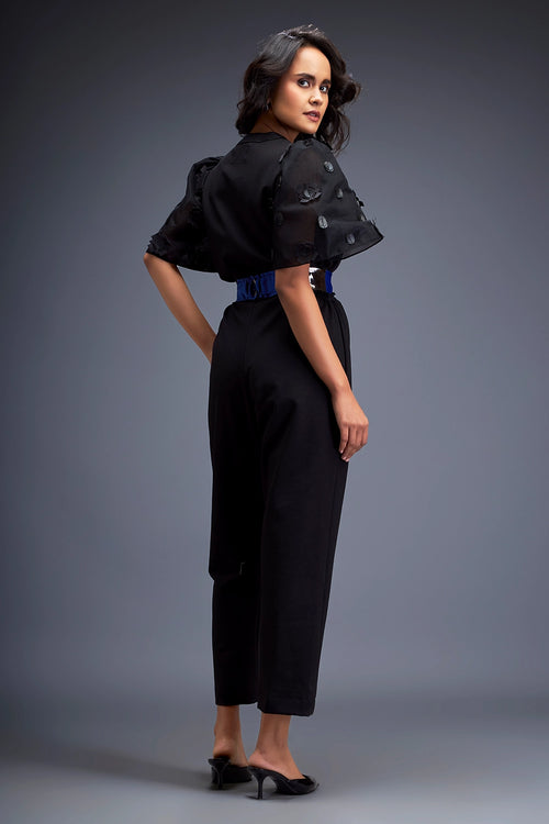 Black Jumpsuit With Puffed Sleeves