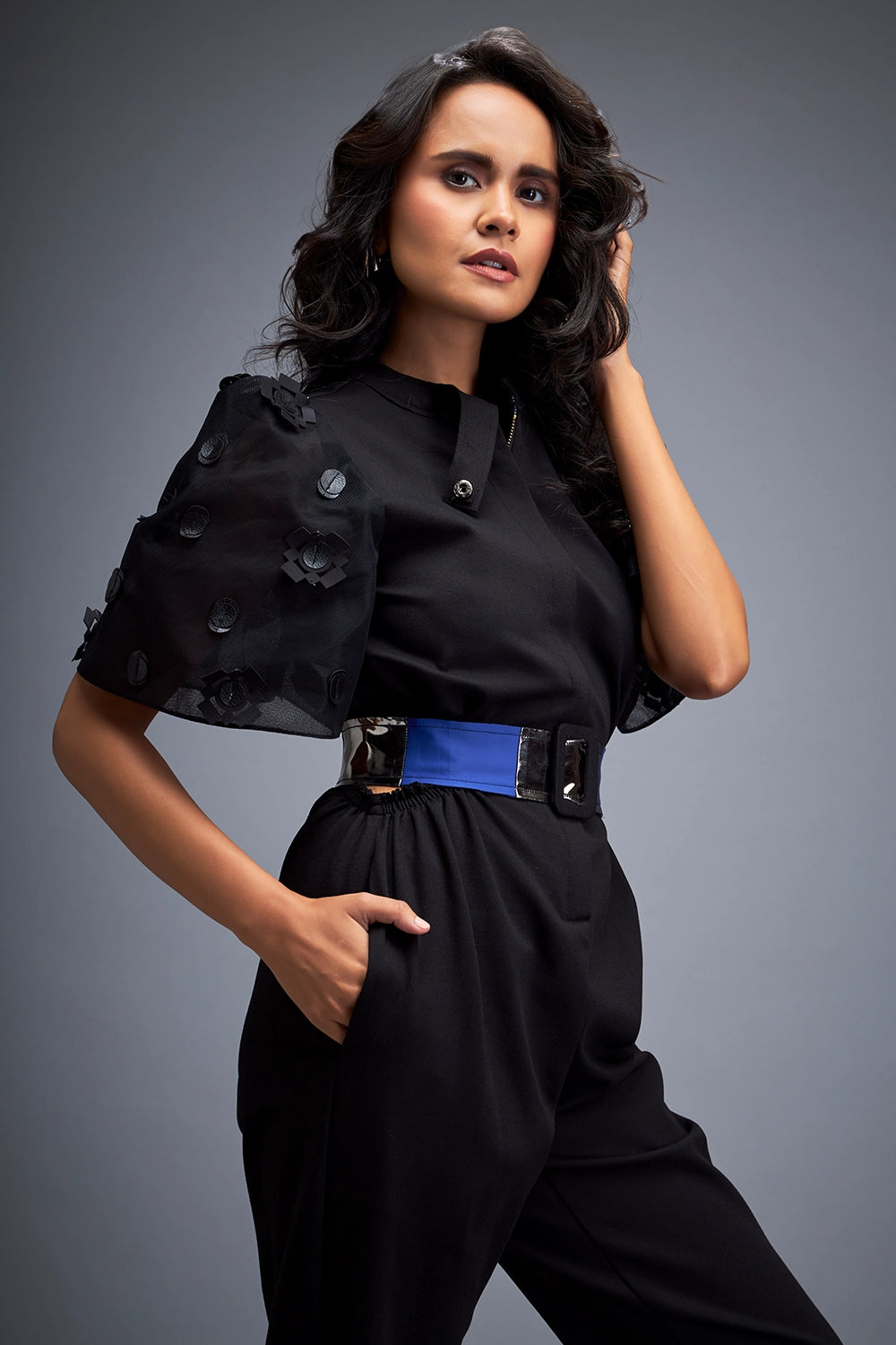 Black Jumpsuit With Puffed Sleeves
