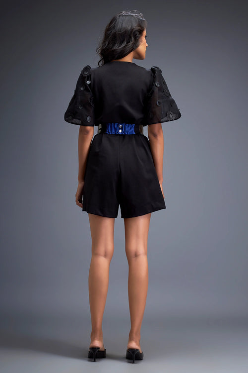 Black Playsuit Voluminous Sleeves And Belt