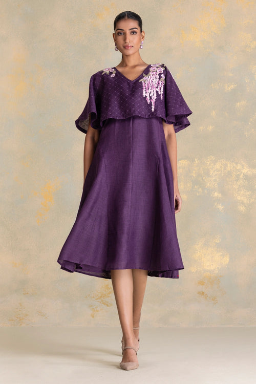 Delfina Cape Aubergine Dress