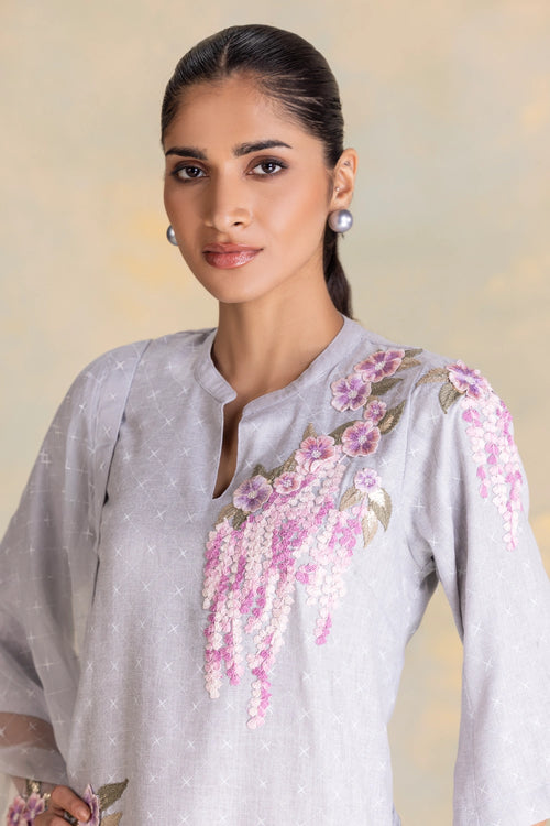 Delfina Smoke Kurta, Pant And Dupatta Set