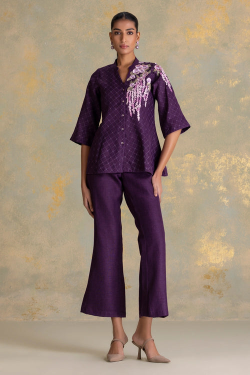 Delfina Aubergine Peplum Shirt Co-ord Set