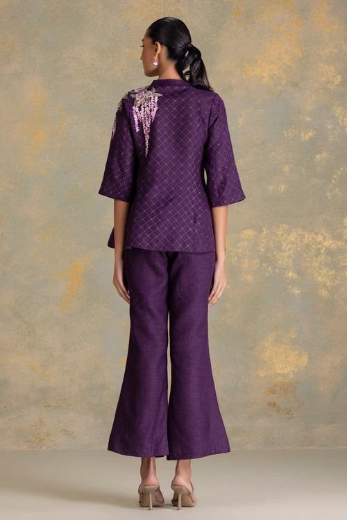 Delfina Aubergine Peplum Shirt Co-ord Set