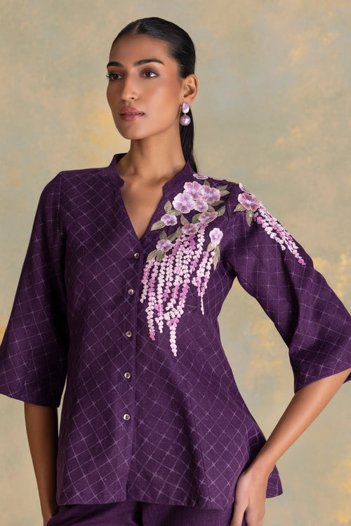 Delfina Aubergine Peplum Shirt Co-ord Set