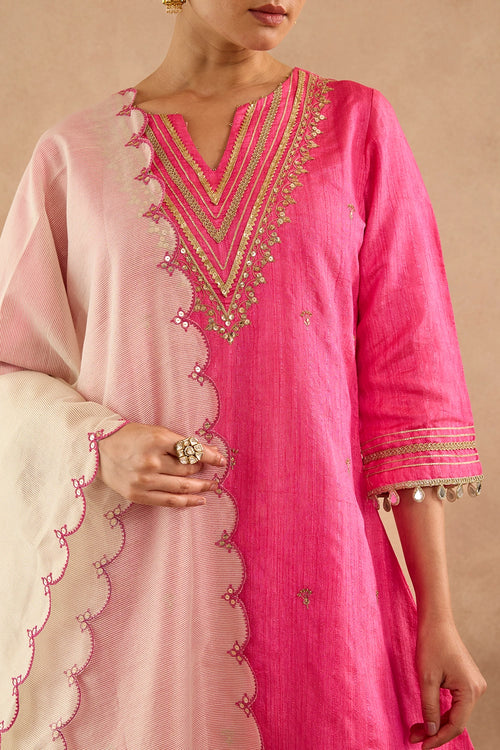 Rani Pink Dori Embroidered Kurta Set