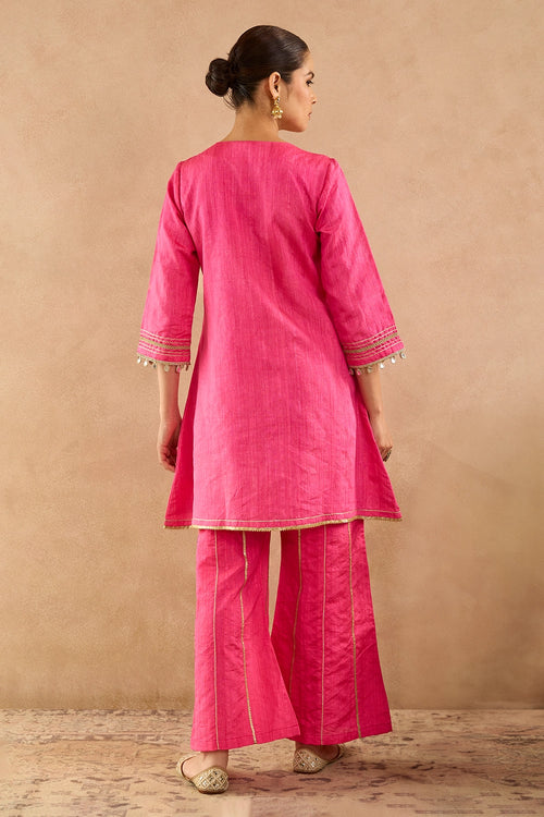 Rani Pink Dori Embroidered Kurta Set