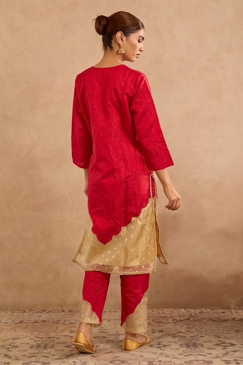 Red Dori Yoke Embroidered Kurta Set