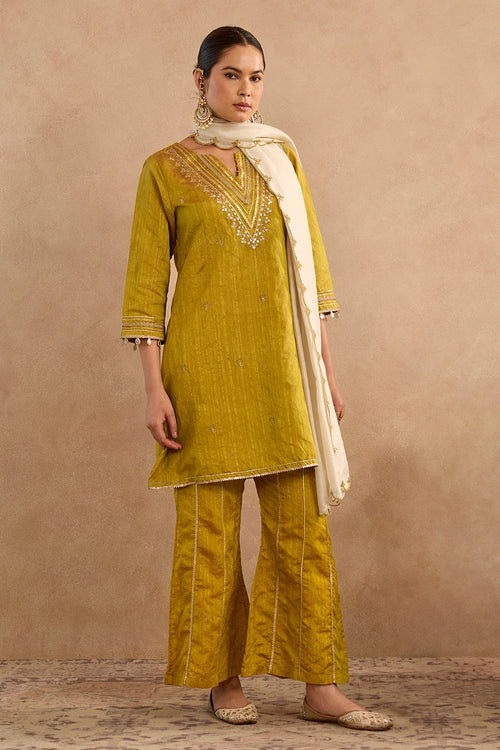 Warm Green Dori Embroidered Kurta Set