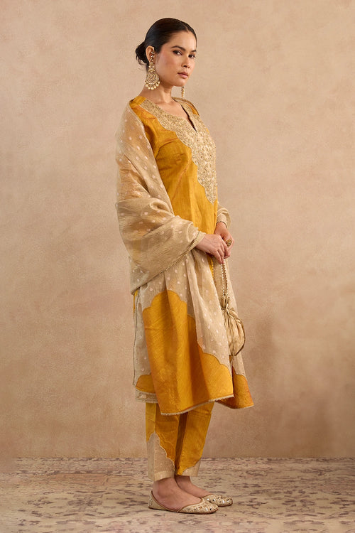 Mustard Gold Embroidered Crush Dobby Dupatta