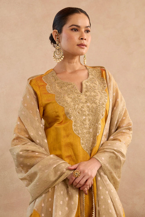 Mustard Dori Yoke Embroidered Kurta Set