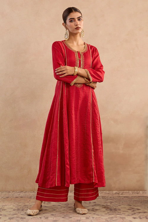 Regal Red Silk Chanderi Anarkali Set