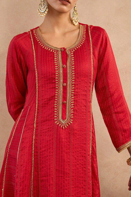 Regal Red Silk Chanderi Anarkali Set