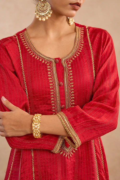 Regal Red Silk Chanderi Anarkali Set