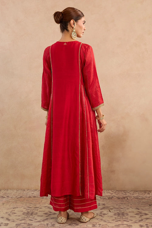 Regal Red Silk Chanderi Anarkali Set
