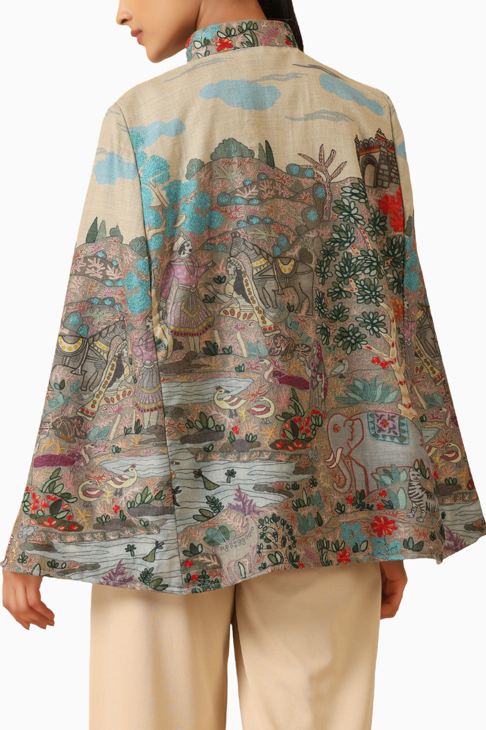 Roxane Fine Wool Silk Kalamkari Cape