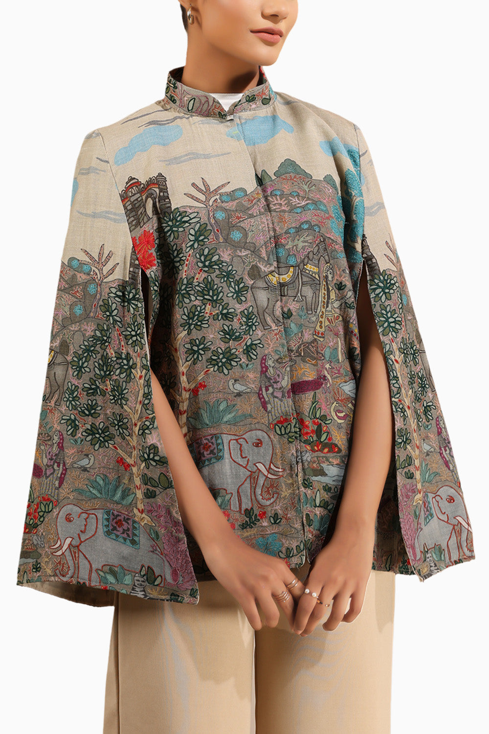 Roxane Fine Wool Silk Kalamkari Cape