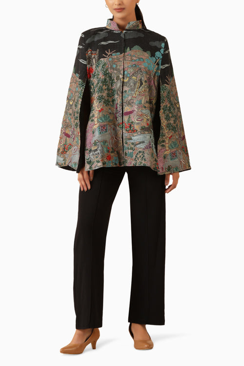 Estelle Fine Wool Silk Kalamkari Cape