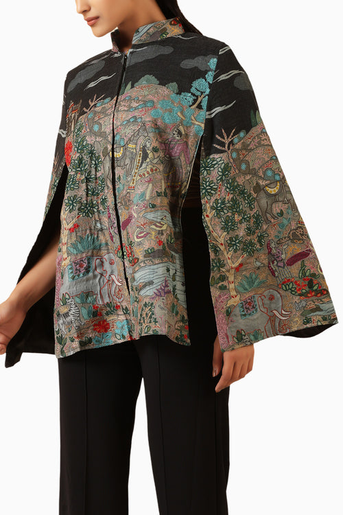 Estelle Fine Wool Silk Kalamkari Cape