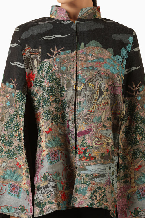Estelle Fine Wool Silk Kalamkari Cape