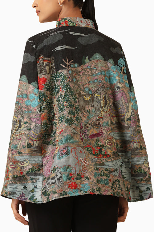 Estelle Fine Wool Silk Kalamkari Cape