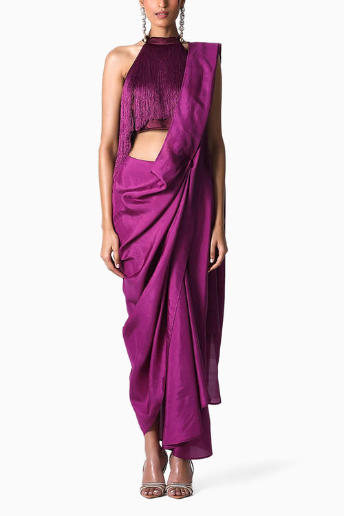 Halter Fringe Top with Masai Godet Sari