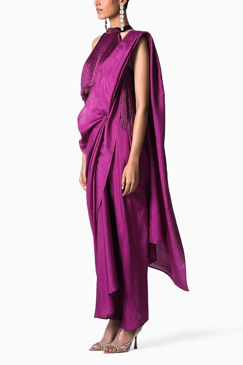 Halter Fringe Top with Masai Godet Sari