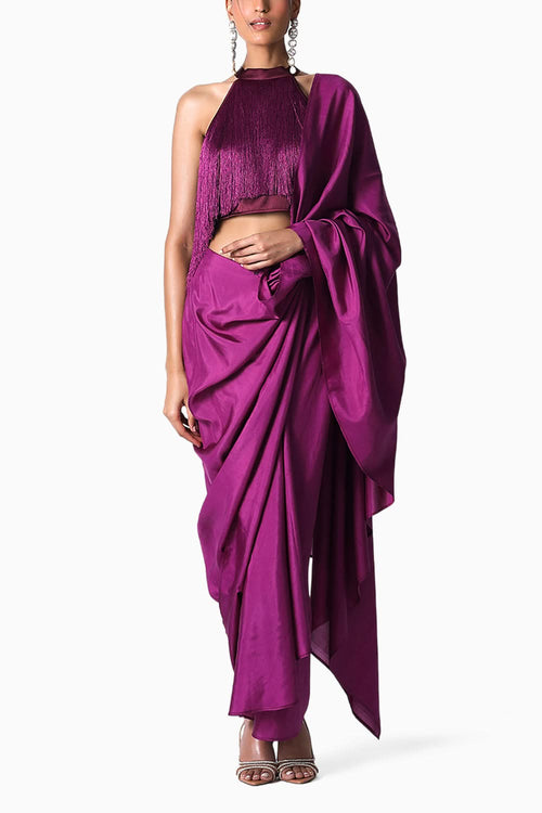Halter Fringe Top with Masai Godet Sari