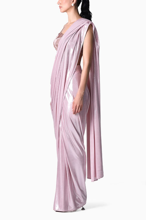 Coral Bustier with Waterfall Sari