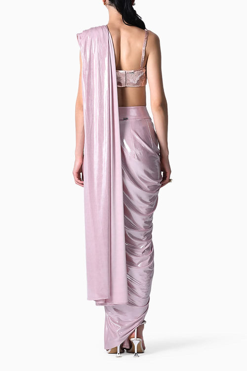 Coral Bustier with Waterfall Sari
