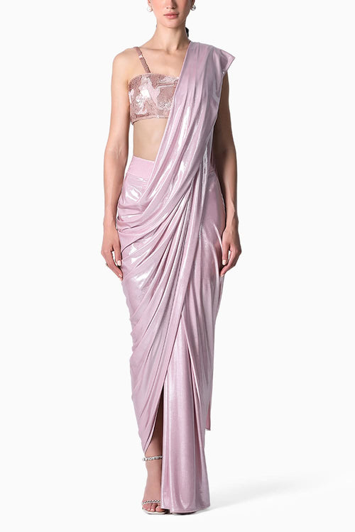 Coral Bustier with Waterfall Sari