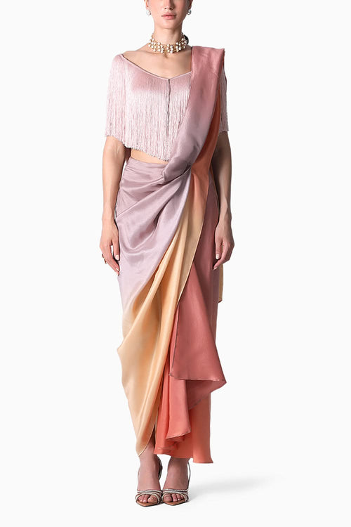 Erica Fringe Top with Ombre Masai Godet Sari