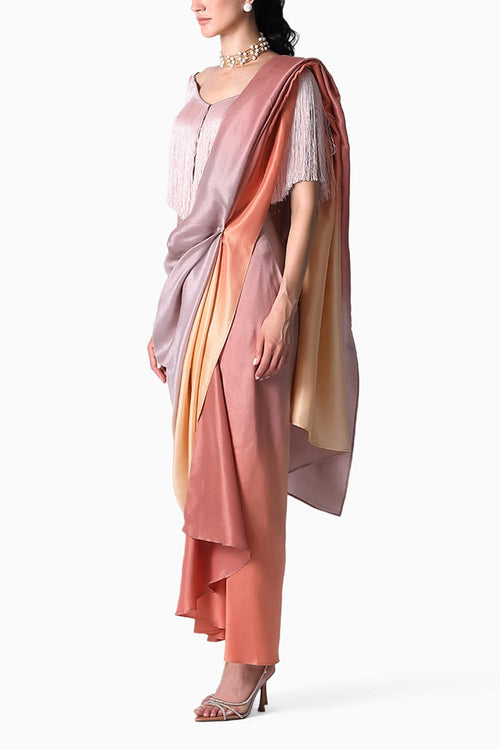 Erica Fringe Top with Ombre Masai Godet Sari