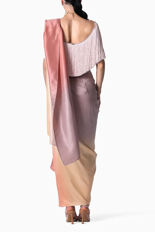 Erica Fringe Top with Ombre Masai Godet Sari