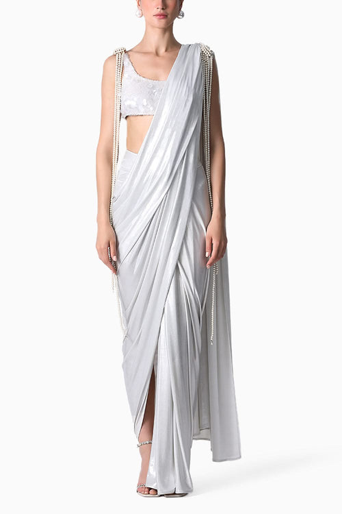 RiRi Blouse with Pearl Pallu  and Waterfall Sari